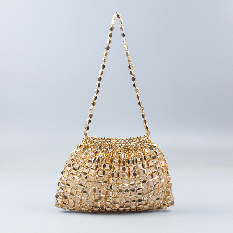 Elegant Silver Metal Clutch Evening Bag