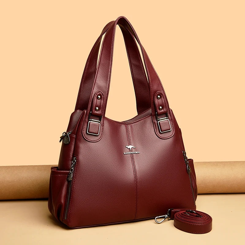 Luxury Large Capacity Tote Bag for Women - Vintage PU Leather