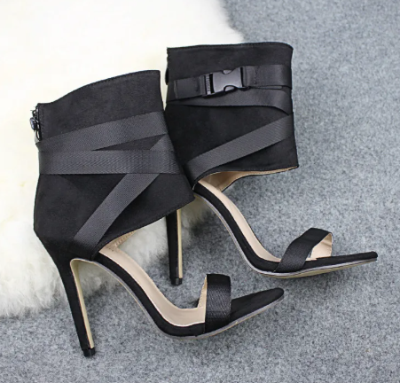 Open Toe Woven Buckle Stiletto Heels