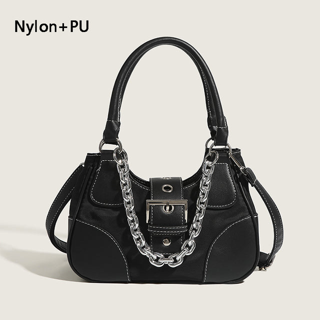 Chic Spliced Leather & Canvas Bag