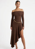 Chic Brown Ruffled Long Dress