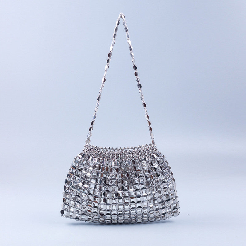 Elegant Silver Metal Clutch Evening Bag