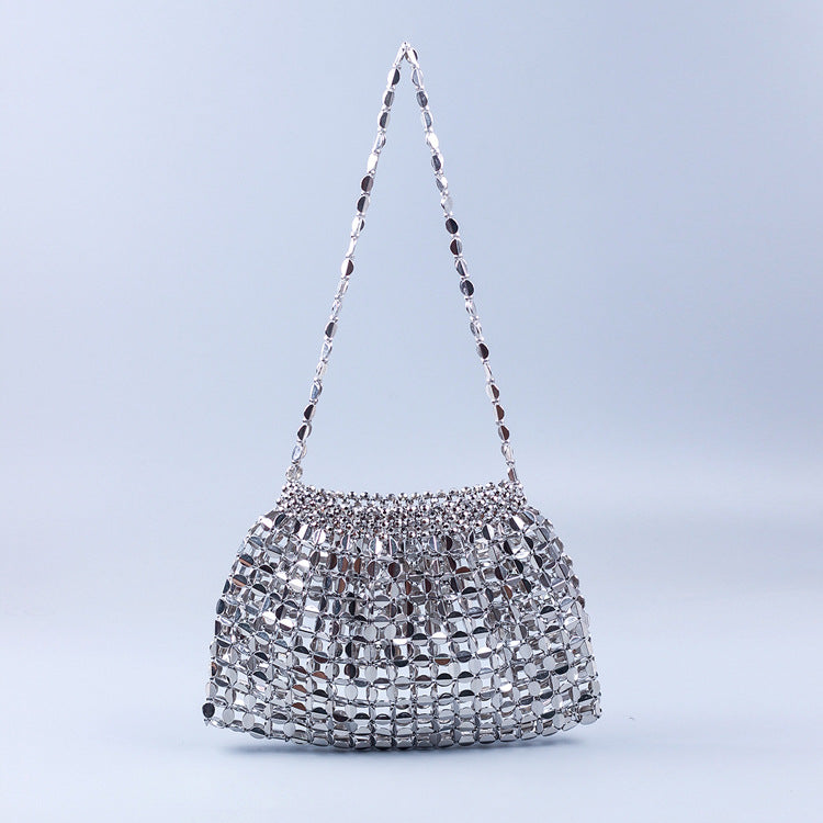 Elegant Silver Metal Clutch Evening Bag