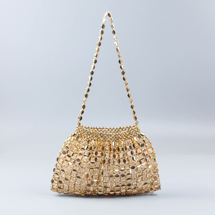 Elegant Silver Metal Clutch Evening Bag