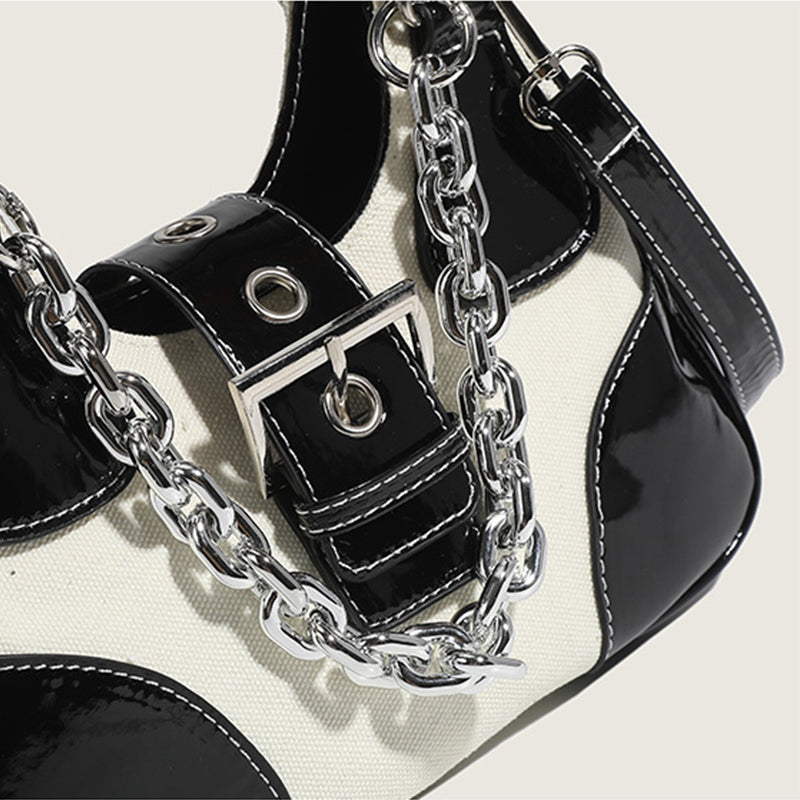 Chic Spliced Leather & Canvas Bag
