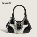 Chic Spliced Leather & Canvas Bag