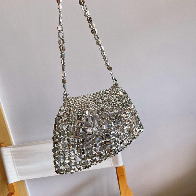 Elegant Silver Metal Clutch Evening Bag