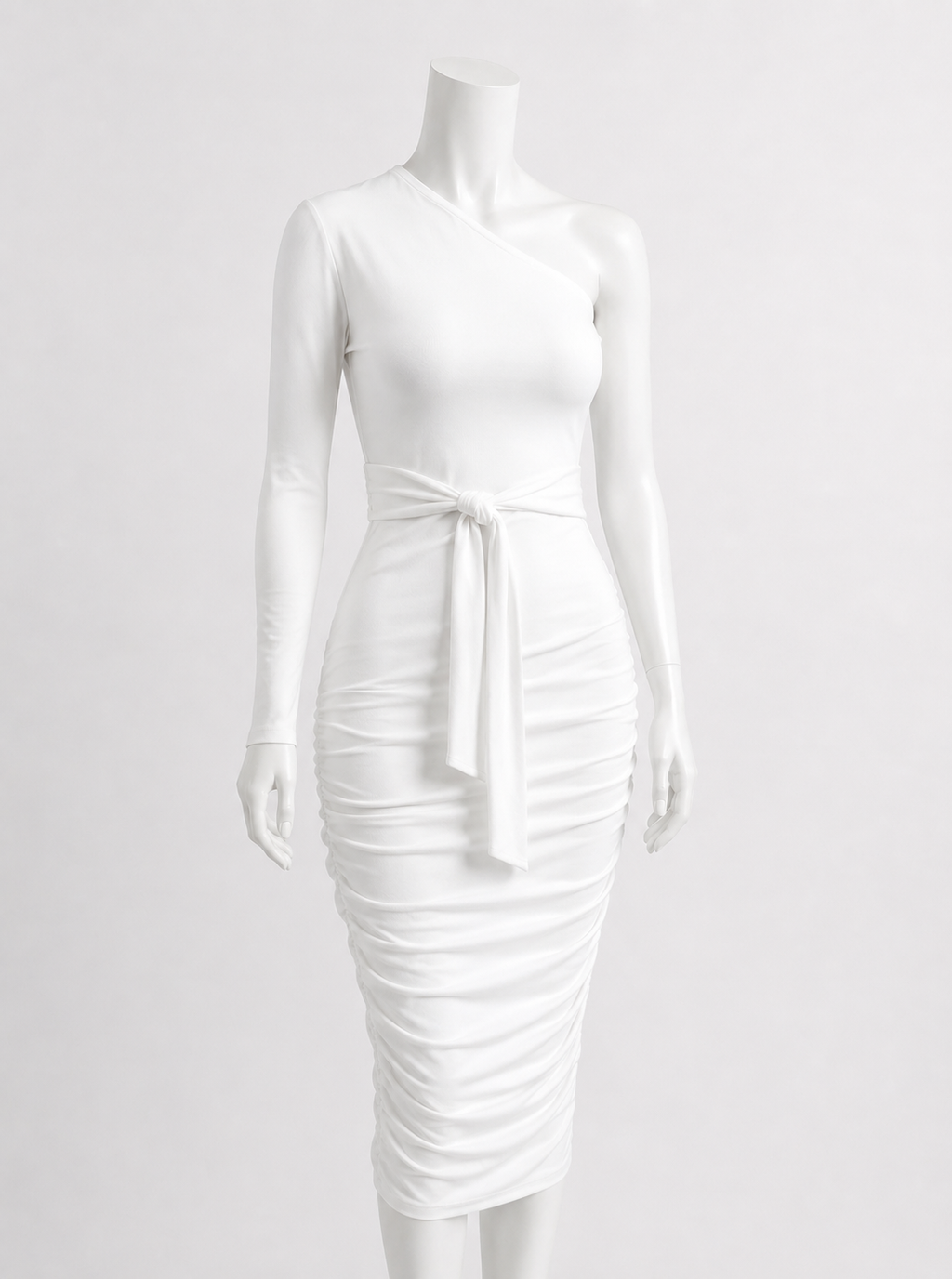 Solid Color One-Shoulder Ruched Dress for Women