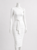 Solid Color One-Shoulder Ruched Dress for Women