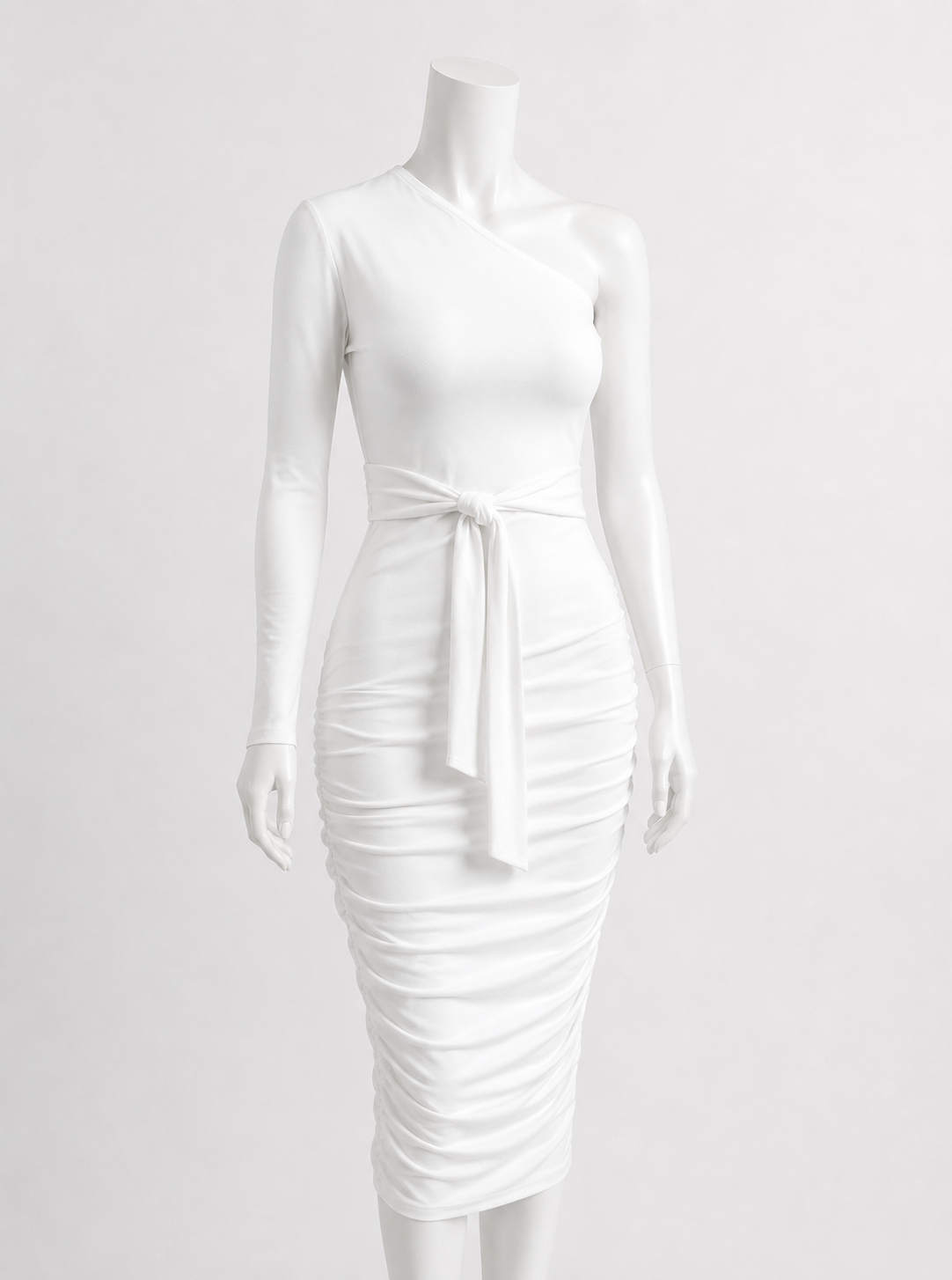 Solid Color One-Shoulder Ruched Dress for Women